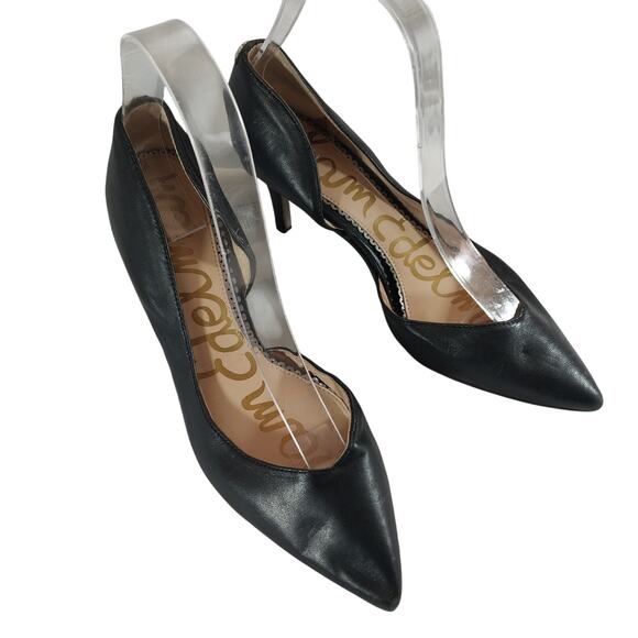 SAM EDELMAN! BLACK GENUINE LEATHER POINTY TOE CLASSIC CUTAWAY PUMPS! SZ 5.5M - Picture 1 of 8